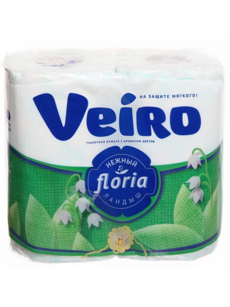 Туалетная бумага VEIRO Floria 2 слоя, 4 рулона, "Нежный ландыш", г. Сыктывкар
