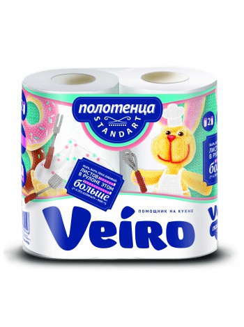 Полотенца бумажные "Veiro" Standart, 2сл., 2 рул.,белые, г.Сыктывкар 60 л.