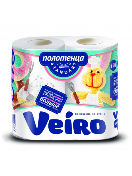 Полотенца бумажные "Veiro" Standart, 2сл., 2 рул.,белые, г.Сыктывкар 60 л.