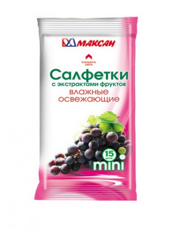 Влажные салфетки "Максан" Освежающие с экстрактами фруктов, 15 шт.