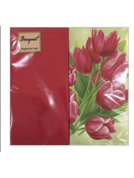 Салфетки бумажные "Bouquet original de Luxe" Flower МИКС (2 в 1), 2сл, 33*33, 20л   (2сл однотонные,насыщ.цветов.10л + 2сл с полноцветным рисунком,10л)   