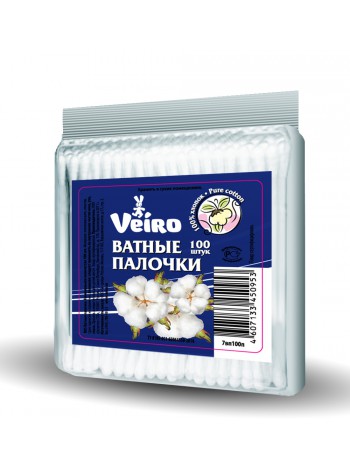 Ватные палочки "Veiro" в пакете п/э (100 шт.)100% хлопок, г.Сыктывкар