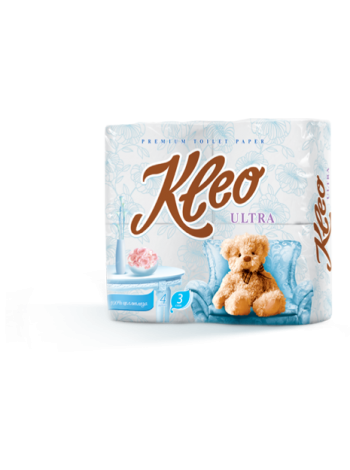 Бумага туалетная "Kleo" Ultra, 3сл., 4 рул/комплект, Сясьский ЦБК 160 л