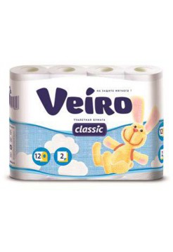 Бумага туалетная "Veiro" Classik, 2сл., 12 рул/комп.(белая), г.Сыктывкар 140 л.