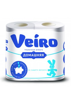 Бумага туалетная "Veiro" Домашняя, 2сл., 4 рул/комп.(белая), г.Сыктывкар 120 л.