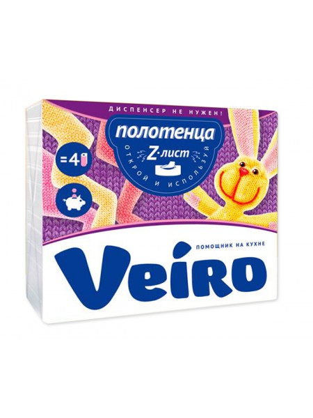Полотенца бумажные "Veiro" Z-сложения, 2сл., 190 листов, белые с тиснением, 100 % влагоемкая целлюлоза г.Сыктывкар 